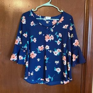 Navy floral blouse